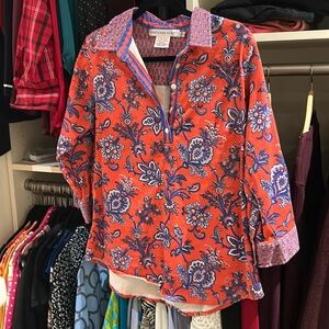 Gretchen Scott Red Blue Paisley Print Popover Stretch Top large